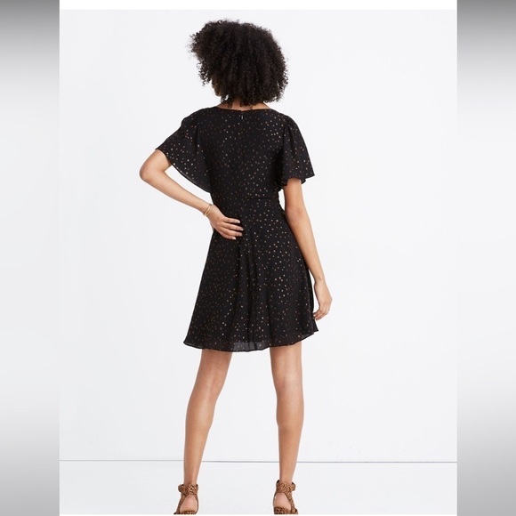 Madewell Cape Sleeve Mini Dress Metallic Dot Black - Picture 3 of 10